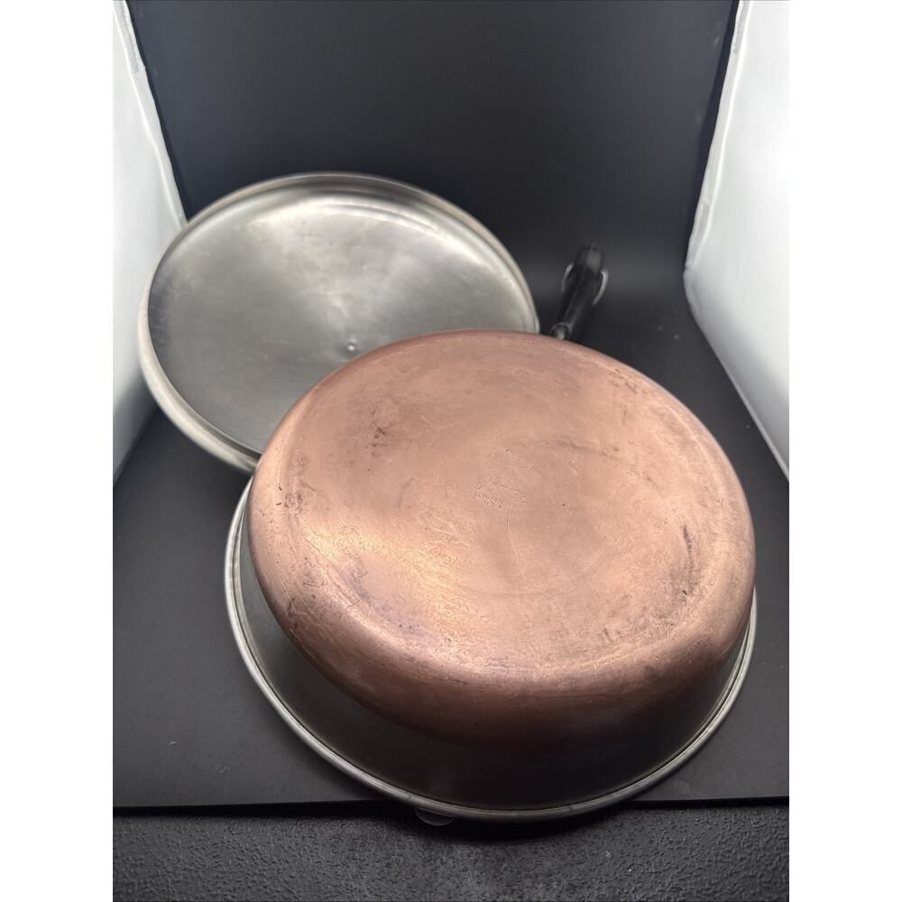 REVERE WARE 9” Skillet 1801 Copper Bottom (1989) Clinton, ILL with Lid - Picture 6 of 6